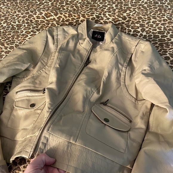 Moto Cream Faux Soft Leather Zipper Crop Jacket XL - Picture 11 of 12